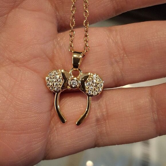 18k Gold Plated Diamond Mickey Necklace & Earring Set - Picture 4 of 7